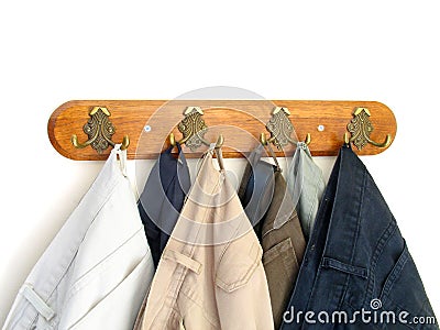 Pants hung on the hooks Stock Photo