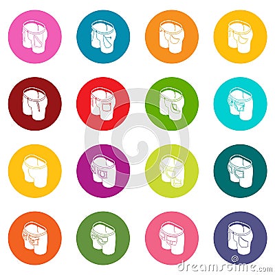 Pants pockets design icons set colorful circles vector Vector Illustration