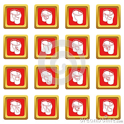 Pants pockets design icons set red square Stock Photo