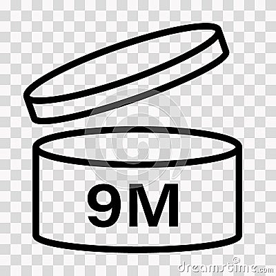 PAO cosmetic icon, mark of period after opening. Expiration time after package opened, outline label. 9 month expirity Vector Illustration