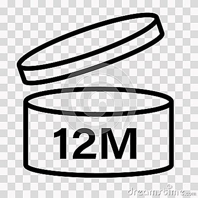 PAO cosmetic icon, mark of period after opening. Expiration time after package opened, outline label. 12 month expirity Vector Illustration