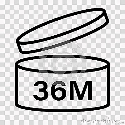 PAO cosmetic icon, mark of period after opening. Expiration time after package opened, outline label. 36 month expirity Vector Illustration