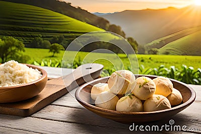 pao de queijo brazilian food with beautiful background scenery ai generated Stock Photo