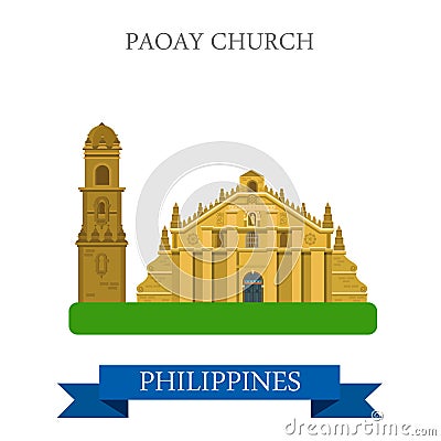 Paoay Church Philippines vector flat attraction sightseeing Vector Illustration
