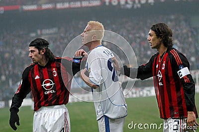 Paolo Maldini , Kaka Kaladze and Igli Tare during the match Editorial Stock Photo