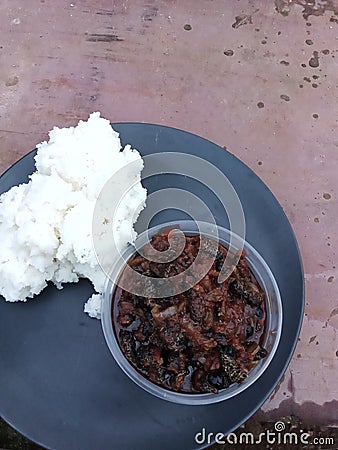 Pap And Mopani Worms, After Preparing them Stock Photo