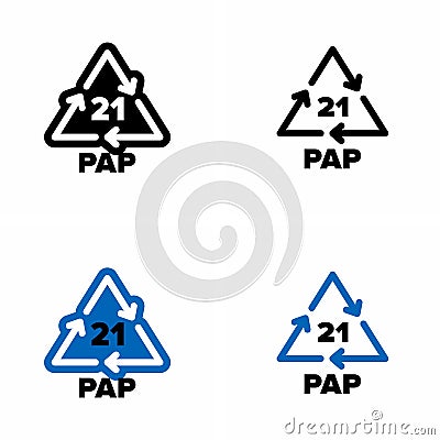 21 PAP non-corrugated fiberboard, paper recycling information sign Vector Illustration