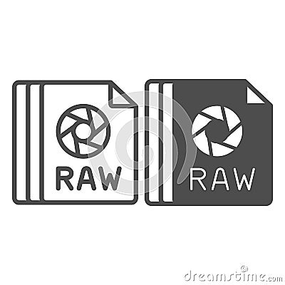Papaer sheet, raw file line and solid icon, documents concept, unprocessed digital camera data vector sign on white Vector Illustration