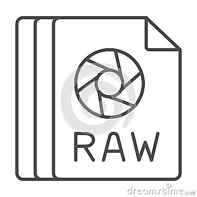 Papaer sheet, raw file thin line icon, documents concept, unprocessed digital camera data vector sign on white Vector Illustration