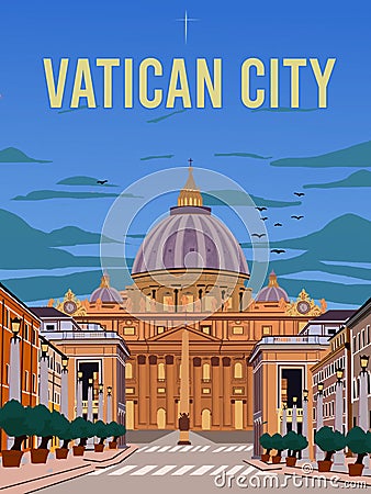 The papal basilica of saint peter Vatican city illustration best for travel poster Cartoon Illustration