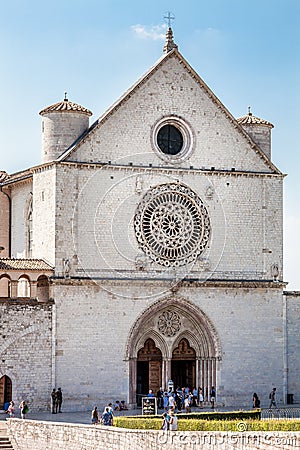 The Papal Basilica of St. Francis of Assisi. Facade church. Italy Editorial Stock Photo