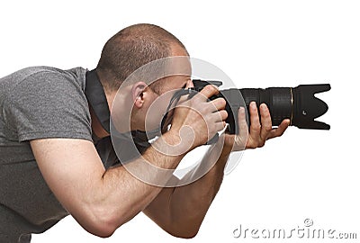 Paparazzi photographer isolated Stock Photo