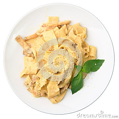Papardelle with ceps in cream sauce Stock Photo
