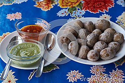 Papas arrugadas, traditional boiled potato dish eaten in the Canary Islands. Canarian wrinkly potatoes Stock Photo