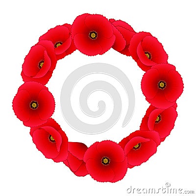 Papaver rhoeas Wreath or common poppy,corn poppy,corn rose,field poppy,Flanders poppy or red poppy. isolated on White Background Vector Illustration