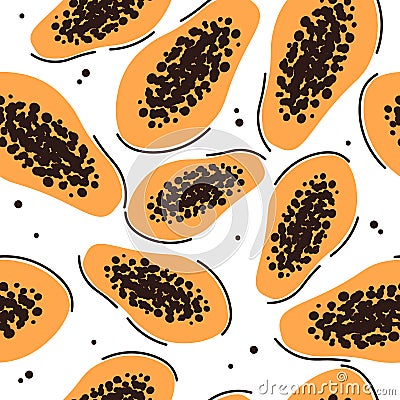 Papaya, colorful seamless pattern Vector Illustration