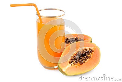 Papaya fruit and glass of juice Stock Photo