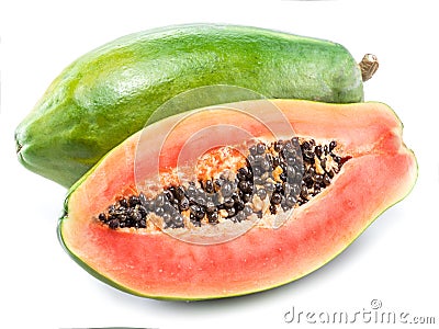 Papaya fruit isolated on a white. Stock Photo