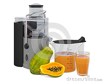 Papaya juice with electric juicer, 3D rendering Stock Photo