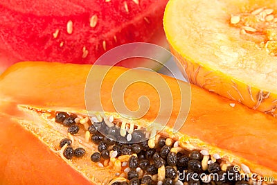 Papaya, melon and watermelon Stock Photo