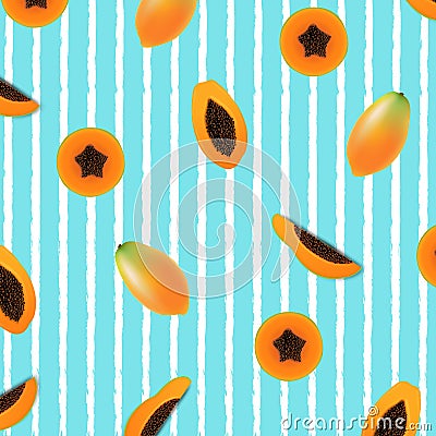 Papaya Poster With Blobs Isolated Paint Mint Background Vector Illustration