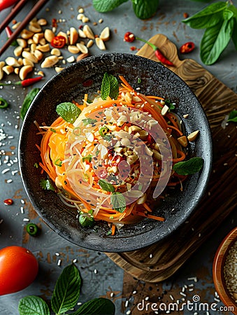 Papaya salad, Som Tam Thai, Generative AI Stock Photo