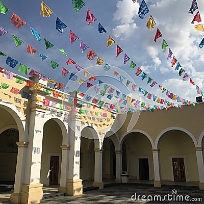 Papel picado garlands at the ceramic museum Editorial Stock Photo