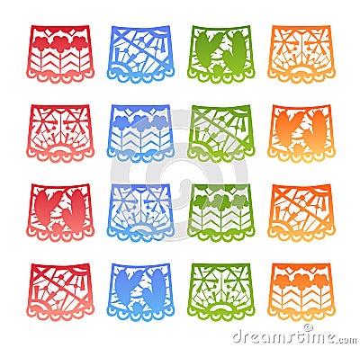 Papel picado - mexican fiesta colorful bunting set Vector Illustration