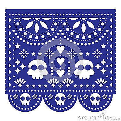 Papel Picado wedding invitation or greeting card vector template - Mexican paper cut out decoration with no text Vector Illustration