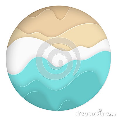 Paper abstract art sea and seacoast round background Vector Illustration