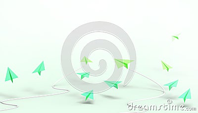 Paper airplane creative Ideas minimal Art Green origami and Leadership business concept on Green background Stock Photo