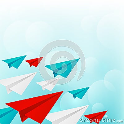 Paper airplanes on blue sky background Vector Illustration