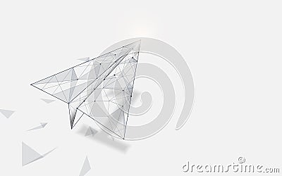 Paper airplanes flying from lines, triangles and particle style design. Illustration vector Vector Illustration