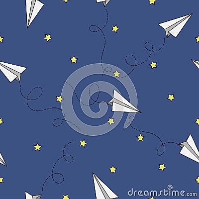 Paper Airplanes and Stars Seamless Pattern Vector Illustration