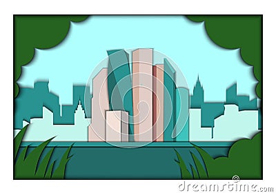 Paper applique style vector illustration. Card with application of Moscow ponorama with Moscow City Business center Vector Illustration