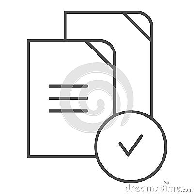 Paper approved thin line icon. Verified documents vector illustration isolated on white. Checkmark on files outline Vector Illustration