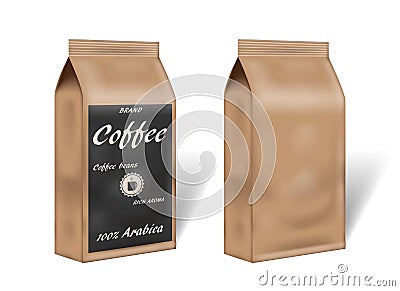 Paper arabica coffee package design mock up. empty coffee template packaging in vintage style. 3d vector illustration Vector Illustration