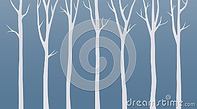 Paper art birch tree on blue background Vector Illustration