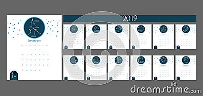 Paper art of Calendar with zodiac and horoscope ,New year Festival Card set and Abstract Design vector Vector Illustration