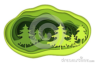 Paper art carving of forest landscape. Vector Illustration