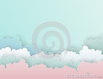 Paper art colorful fluffy clouds background Vector Illustration