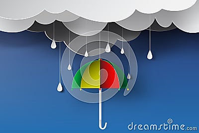 Paper art of colorful umbrella with rainy season Vector Illustration