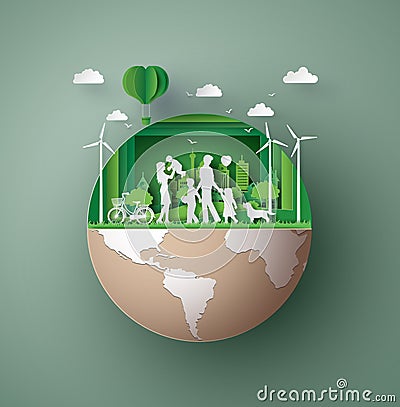 Paper art concept of eco friendly , save the earth Vector Illustration