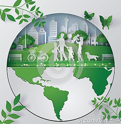Paper art concept of eco friendly , save the earth Vector Illustration