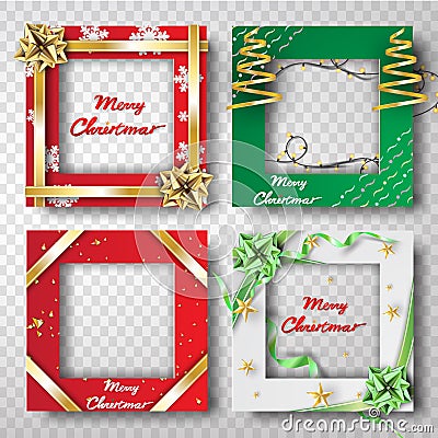 Paper art and craft of Christmas border frame photo design set,t Vector Illustration