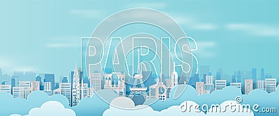 Paper art and craft of Traveling holiday Eiffel tower Paris city France,Website Travel holiday time landmarks city pastel color Vector Illustration