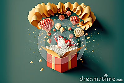 Paper art of Gift box dropping from Santa Claus, merry Christmas and happy new year celebration concept, Generative Ai Stock Photo