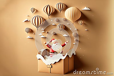 Paper art of Gift box dropping from Santa Claus, merry Christmas and happy new year celebration concept, Generative Ai Stock Photo