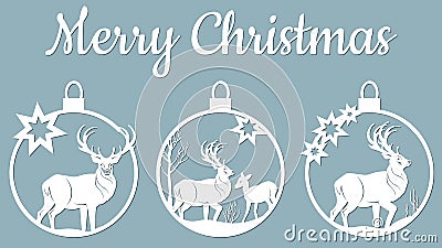 Paper art illustrations. the beauty of Christmas and New Year. There are deer. serigraphy. Vector Illustration