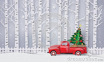 Paper art of Merry Christmas and winter season. Vector Illustration